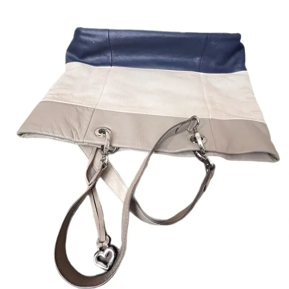 BRIGHTON Color Block Stripes Leather Extra Large Shoulder Tote Bag - Picture 7 of 12